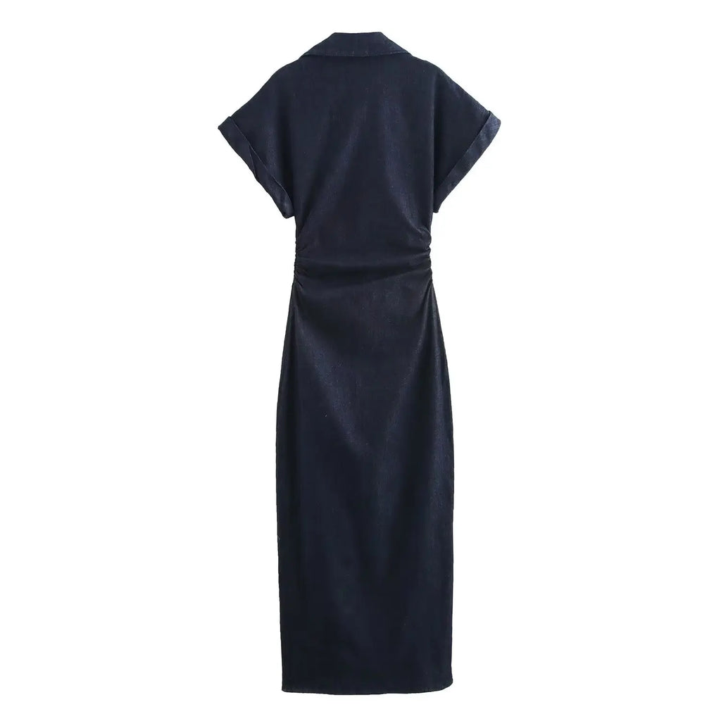 Button-Down Denim Midi Dress
