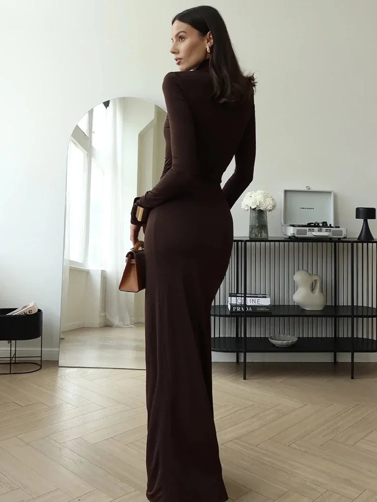 High-Neck Draped Maxi Dress