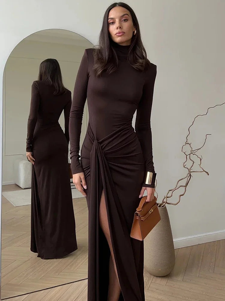 High-Neck Draped Maxi Dress