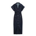 Button-Down Denim Midi Dress