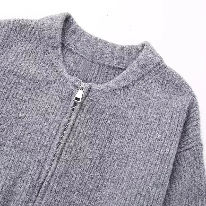 Zip-Up Chunky Knit Jacket